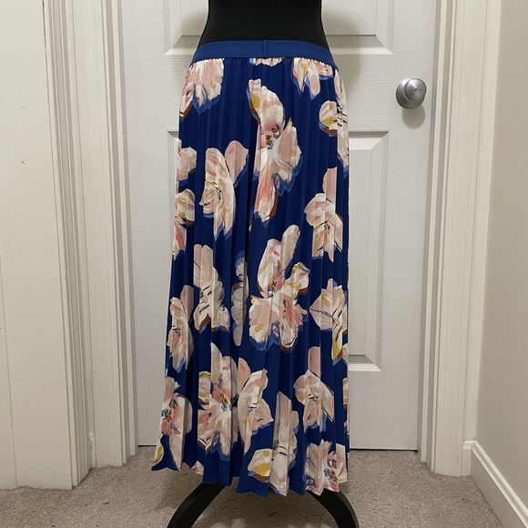A New Day Blue Maxi Skirt Pink Flowers‎ Floral Print Pleated Women's Small - Picture 3 of 9